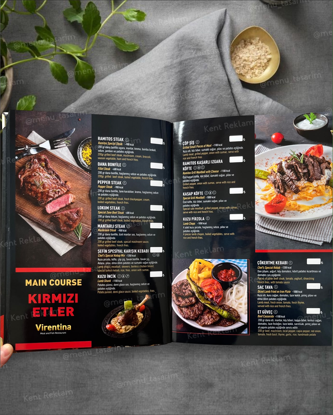 Virentina Marmaris kurumsal restoran cafe menü tasarımı ve baskısı
